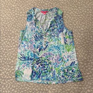 Lilly Pulitzer Essie Tank Top Vibrant Blue and Green Blouse, size small